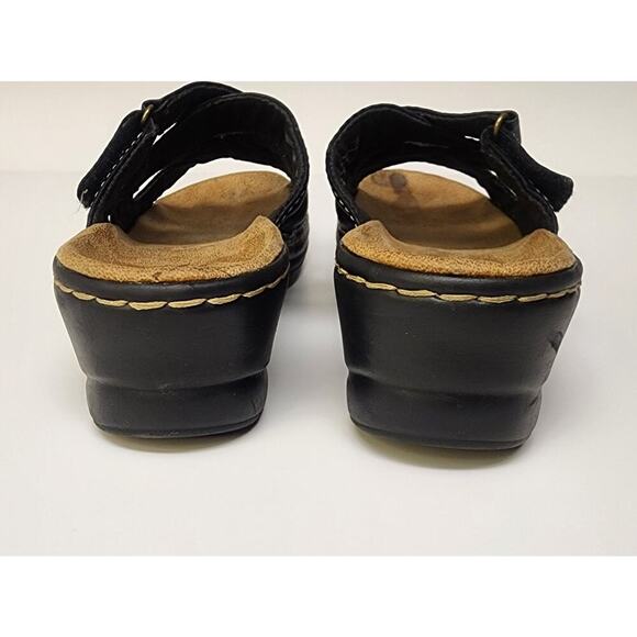 Clarks Bendables Wedge Open Toe Black Sandals Adjust Strap Leather Size 8.5M - Picture 6 of 8